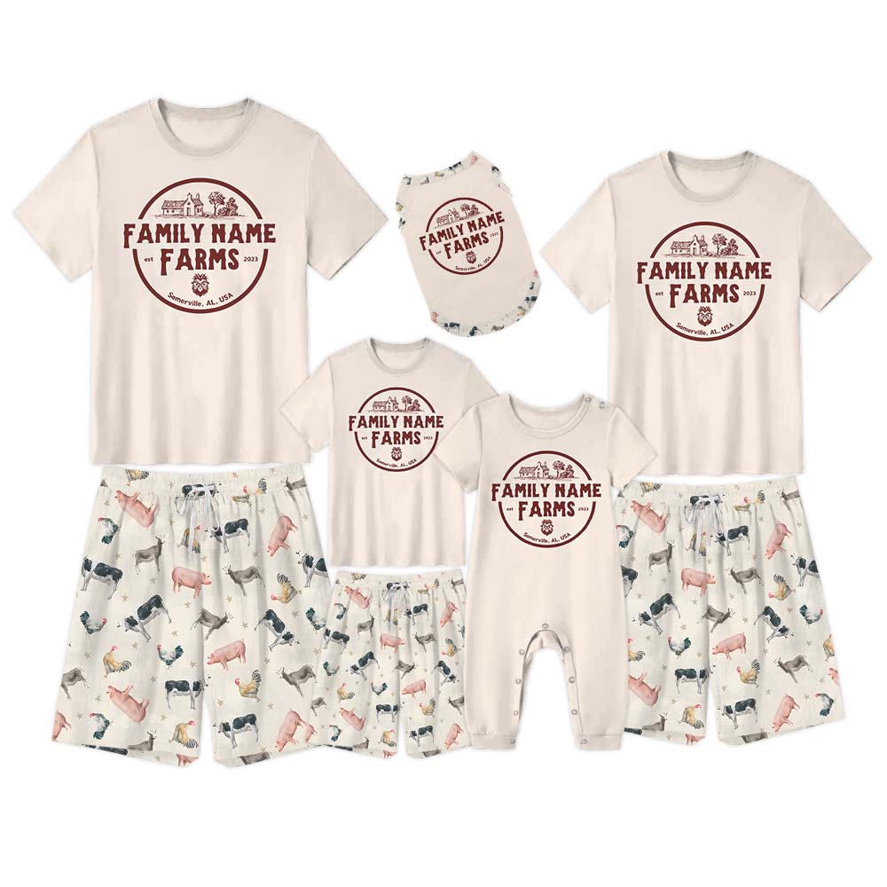 Custom Family Name Farm Pajamas Short Sets