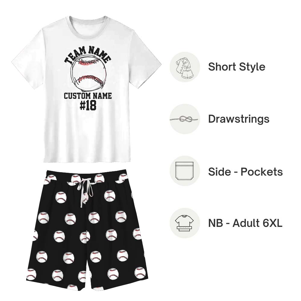 Baseball Short Sleeve Matching Pajamas With Name Baseball Short Sleeve Matching Pajamas With Name