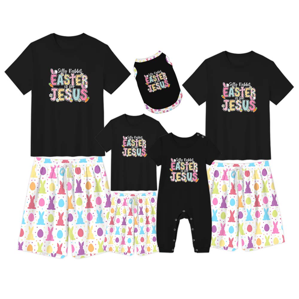 Silly Rabbit Easter Is For Jesus Easter Pajamas Short Sets Black Silly Rabbit Easter Is For Jesus Easter Pajamas Short Sets Black