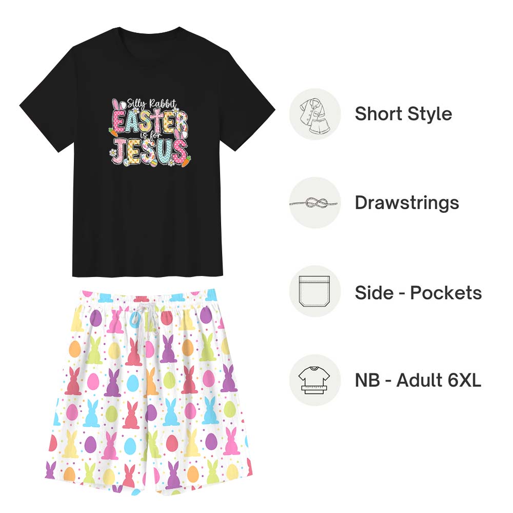 Silly Rabbit Easter Is For Jesus Easter Pajamas Short Sets Black Silly Rabbit Easter Is For Jesus Easter Pajamas Short Sets Black