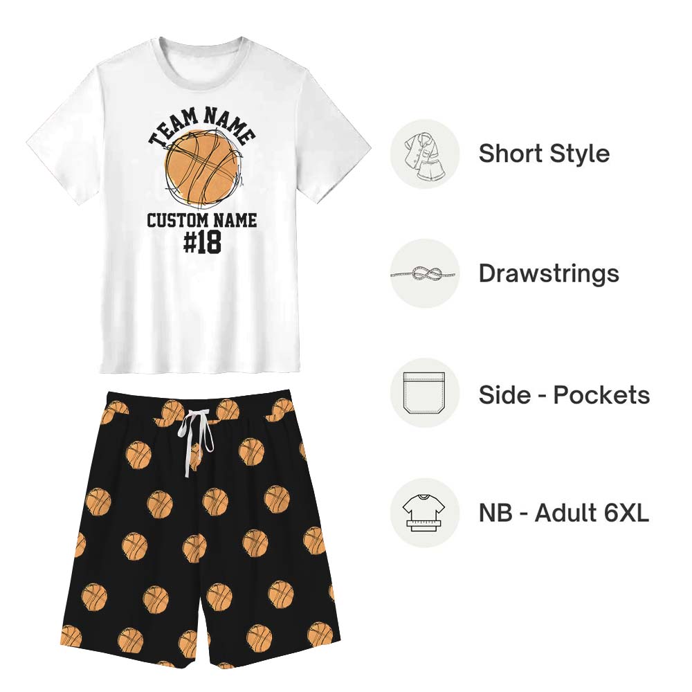 Custom Basketball Sport Themed Pajamas For Adults Short Sleeves Custom Basketball Sport Themed Pajamas For Adults Short Sleeves