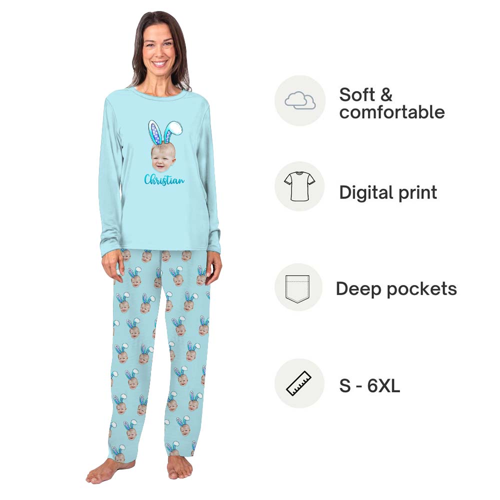 Custom Face Bunny Matching Easter Pajamas Custom Face Bunny Matching Easter Pajamas