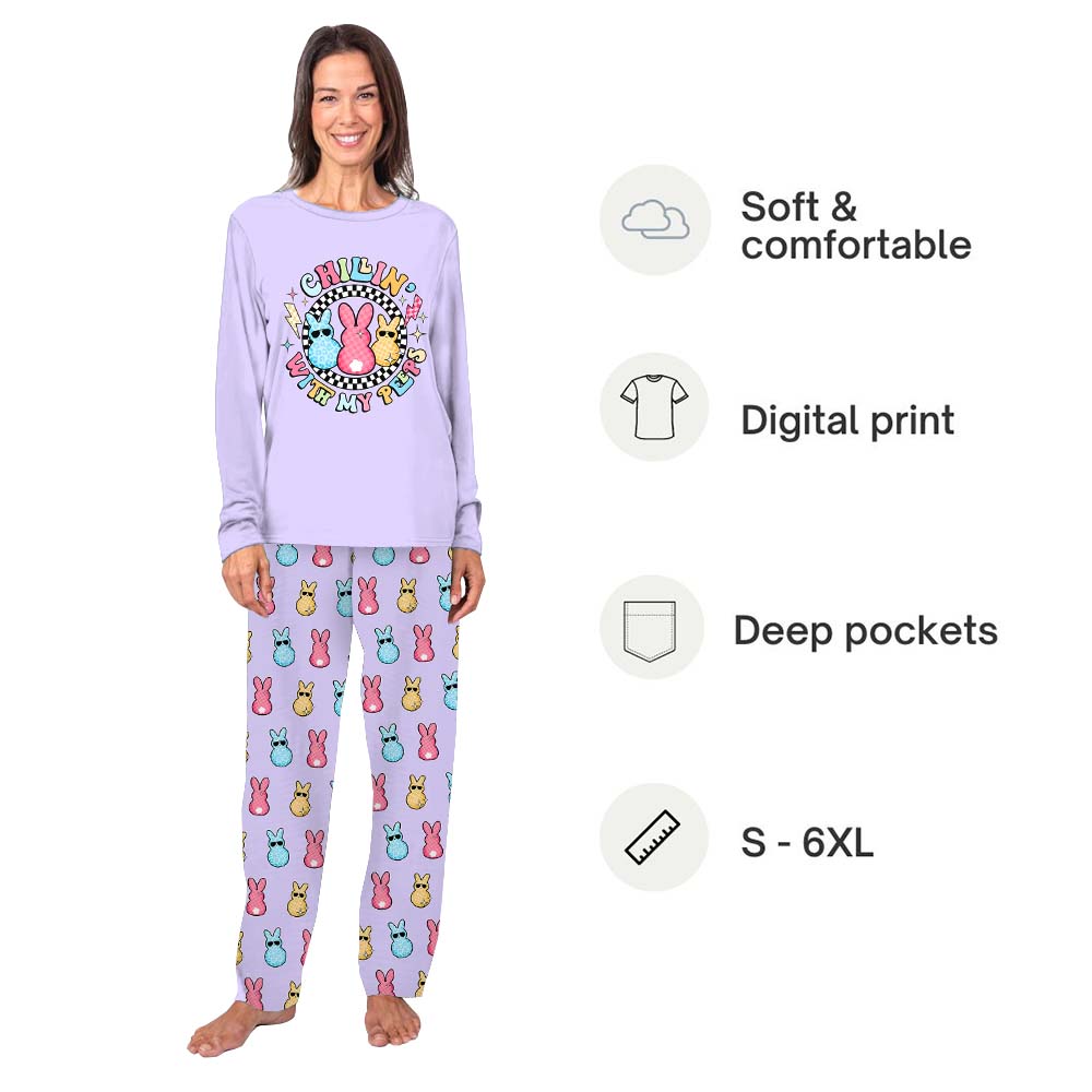 Chilling With My Peeps Easter Pajamas With Plus Size Chilling With My Peeps Easter Pajamas With Plus Size