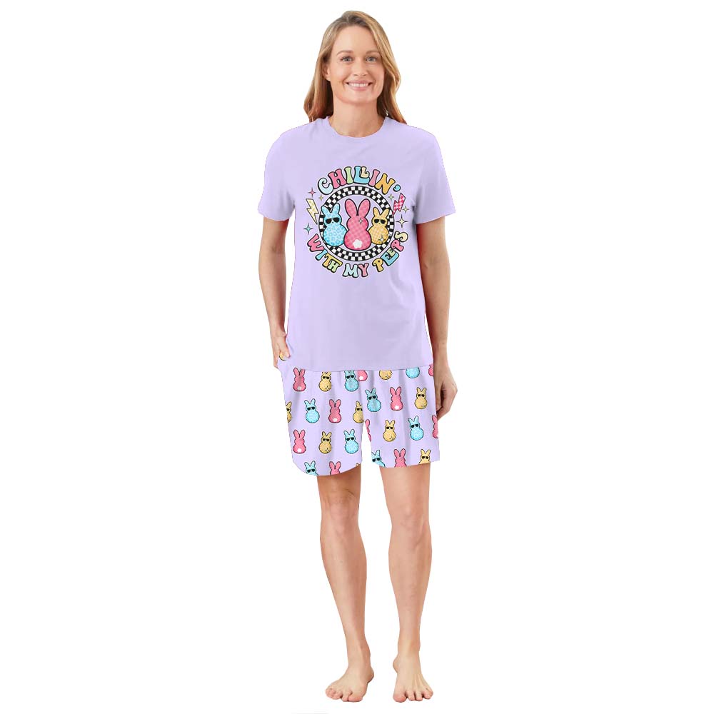 Bunny Easter Pajamas Tshirts And Shorts Purple Bunny Easter Pajamas Tshirts And Shorts Purple