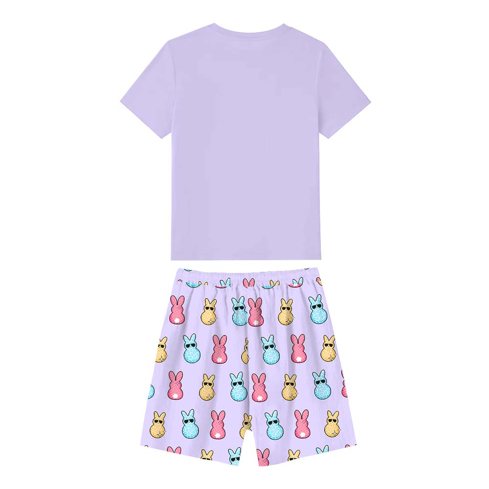 Bunny Easter Pajamas Tshirts And Shorts Purple Bunny Easter Pajamas Tshirts And Shorts Purple