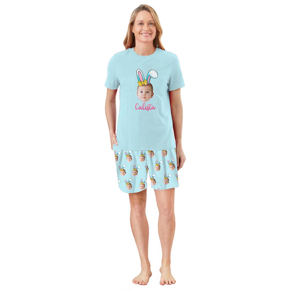 Cute Custom Face Easter Pajamas For Adults Short Sleeves Cute Custom Face Easter Pajamas For Adults Short Sleeves