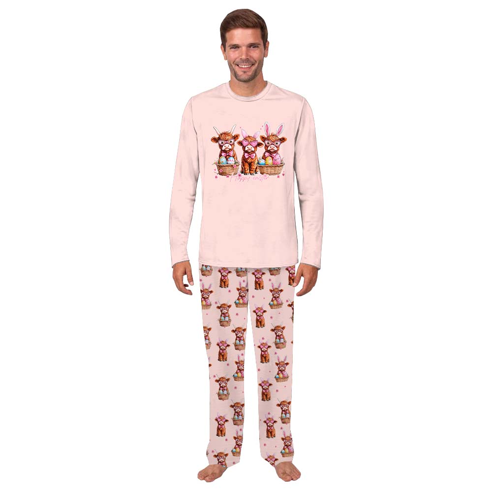 Cute Highland Cow Plus Size Easter Pajamas For Adults
