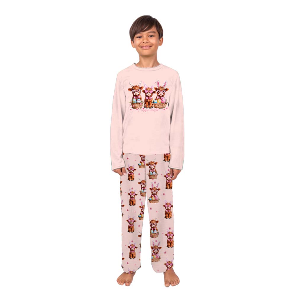 Cute Highland Cow Plus Size Easter Pajamas For Adults