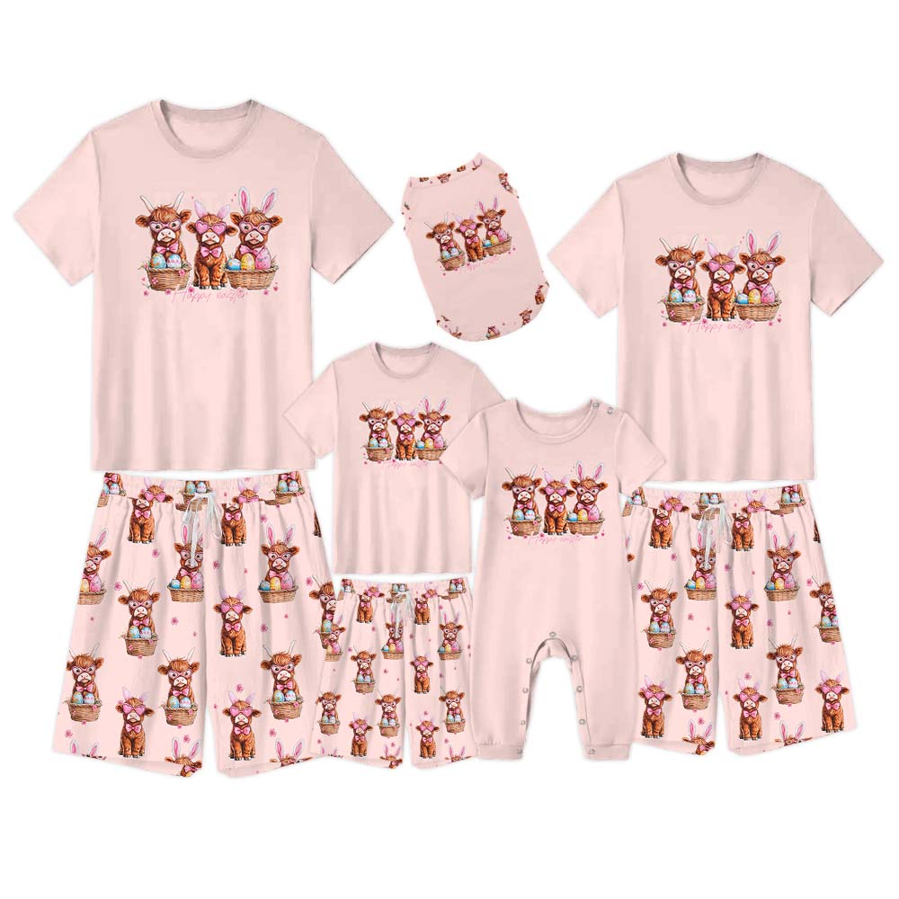 Easter Day Highland Cow Pajamas Short Sets