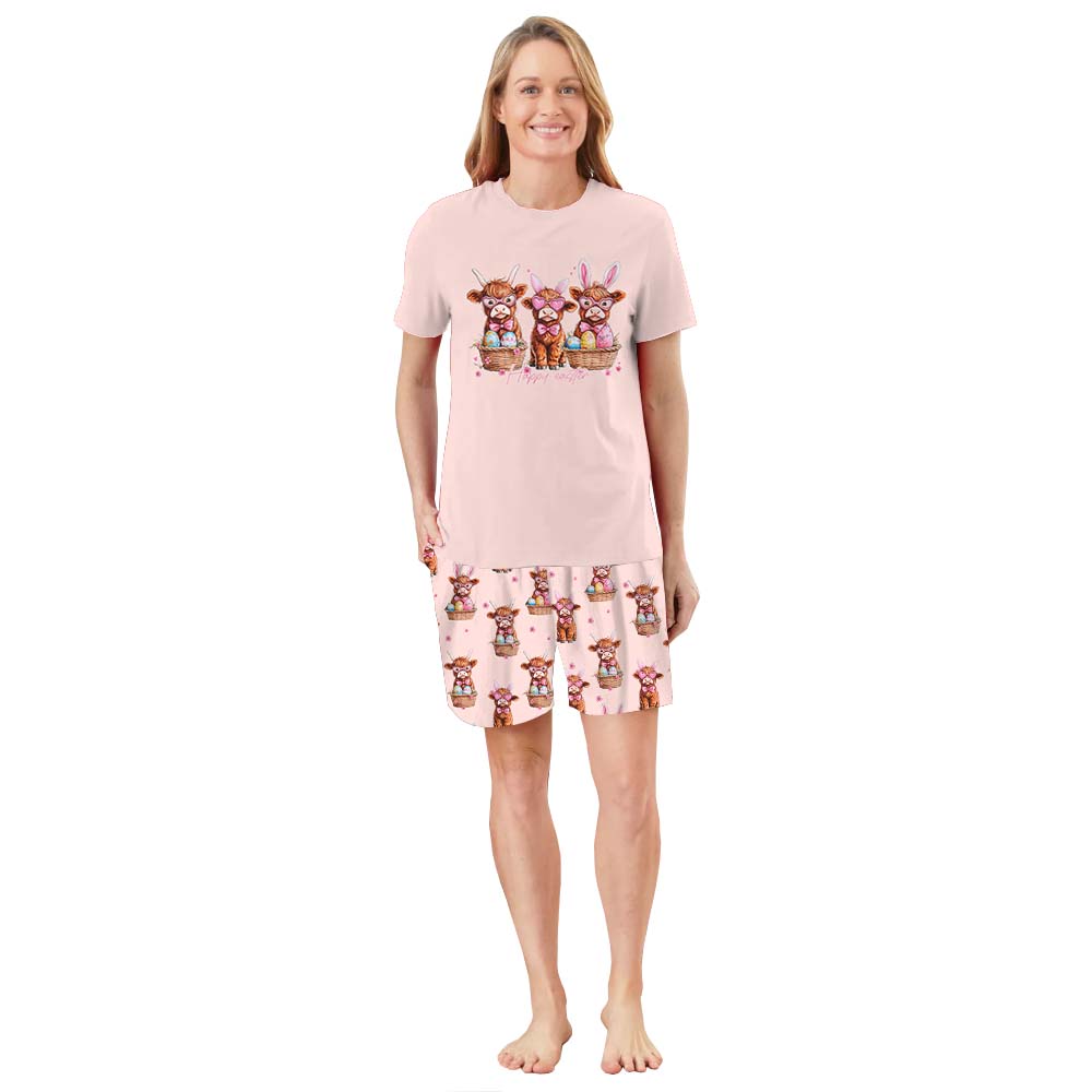 Easter Day Highland Cow Pajamas Short Sets