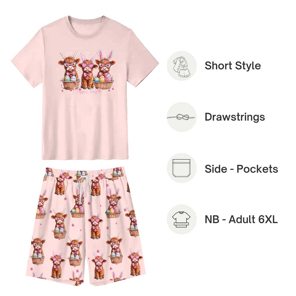 Easter Day Highland Cow Pajamas Short Sets