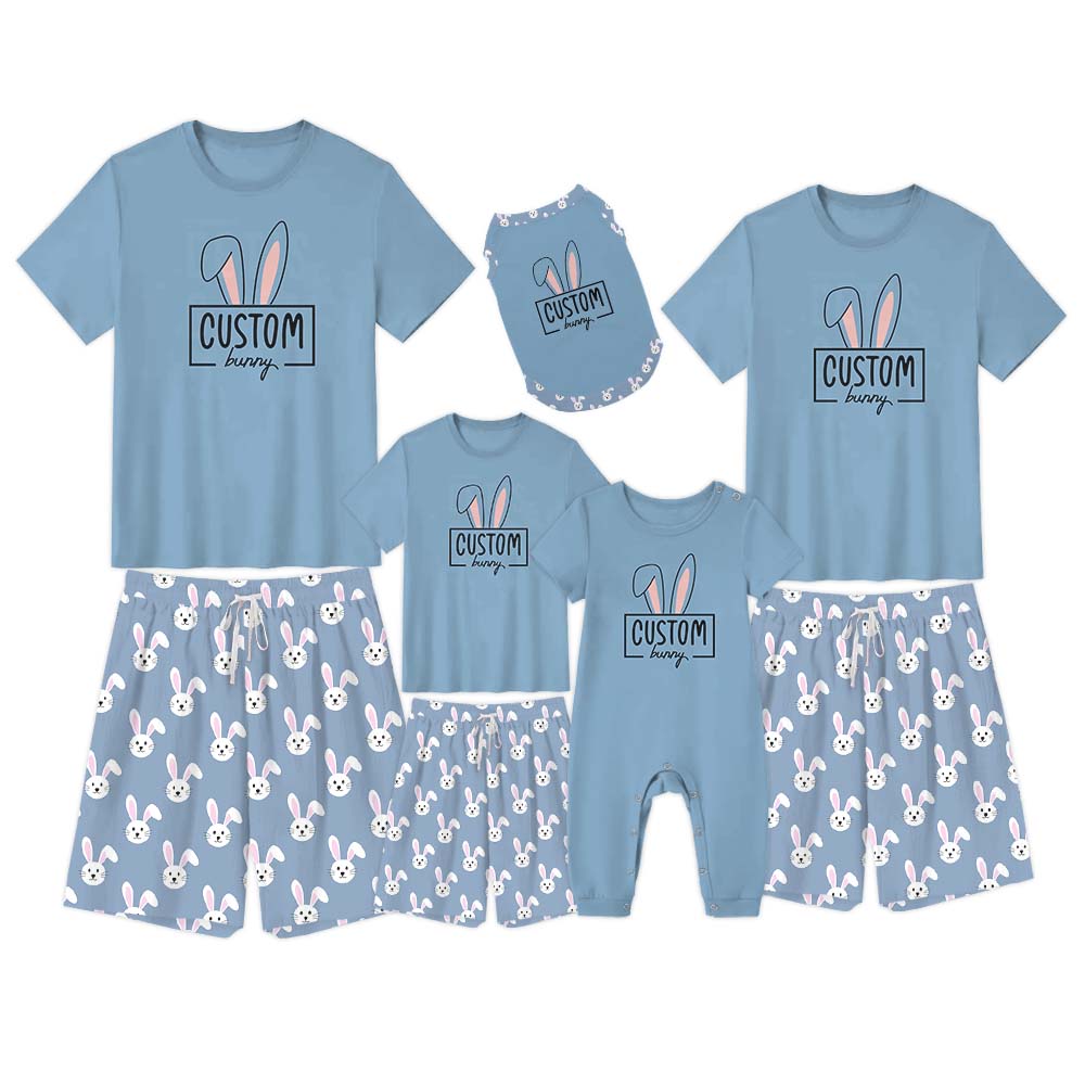 Personalized Easter Bunny Pajamas Tshirts And Shorts Blue Personalized Easter Bunny Pajamas Tshirts And Shorts Blue