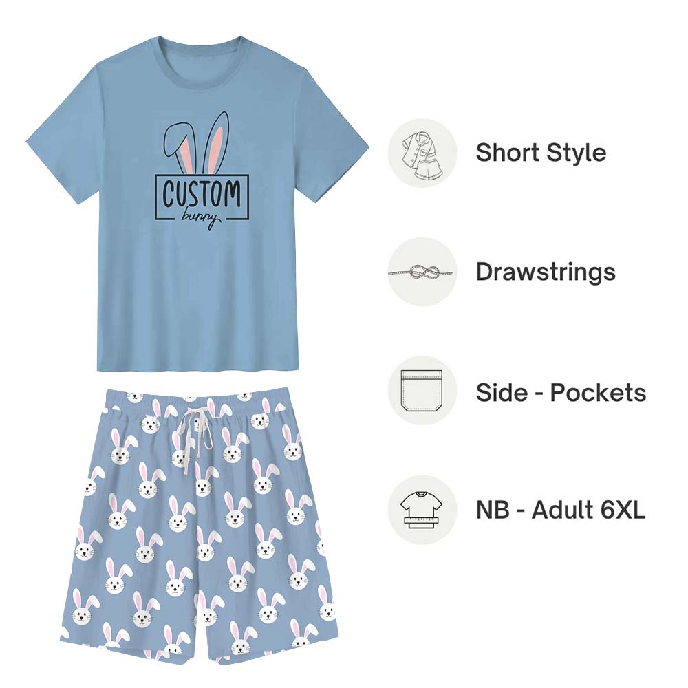 Personalized Easter Bunny Pajamas Tshirts And Shorts Blue Personalized Easter Bunny Pajamas Tshirts And Shorts Blue