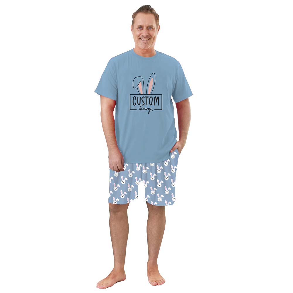 Personalized Easter Bunny Pajamas Tshirts And Shorts Blue Personalized Easter Bunny Pajamas Tshirts And Shorts Blue