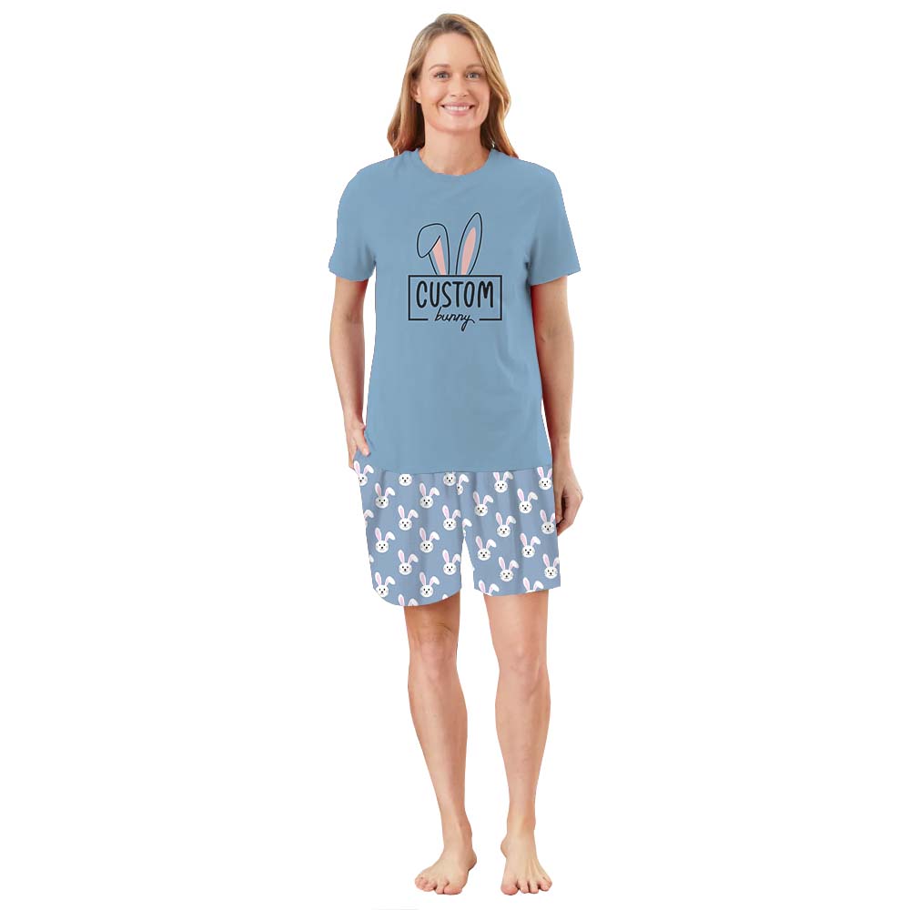 Personalized Easter Bunny Pajamas Tshirts And Shorts Blue Personalized Easter Bunny Pajamas Tshirts And Shorts Blue