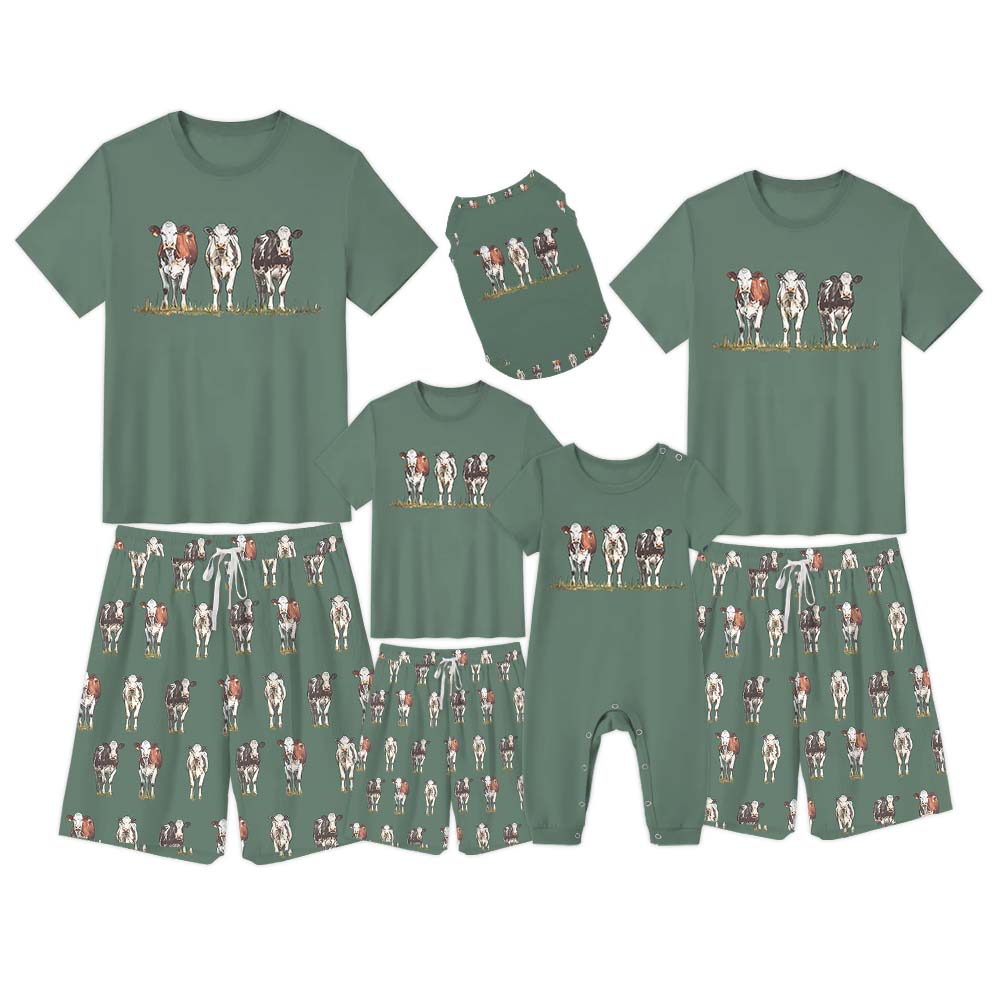 Cow Lover Pajamas Tshirts And Shorts Green Cow Lover Pajamas Tshirts And Shorts Green