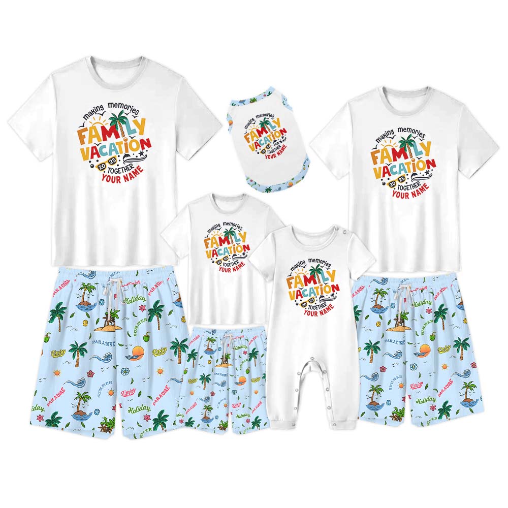 Custom Name Family Vacation 2025 Pajamas For Family Short Sleeves Custom Name Family Vacation 2025 Pajamas For Family Short Sleeves