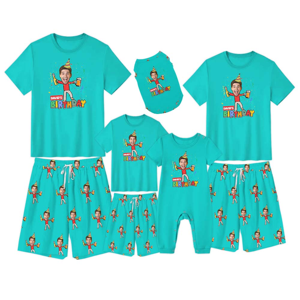 Unique Happy Birthday Pajamas With Custom Face Short Sleeves Pajamas Unique Happy Birthday Pajamas With Custom Face Short Sleeves Pajamas