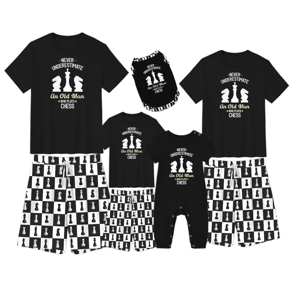 Funny Chess Print Pajamas Sets White Black Funny Chess Print Pajamas Sets White Black