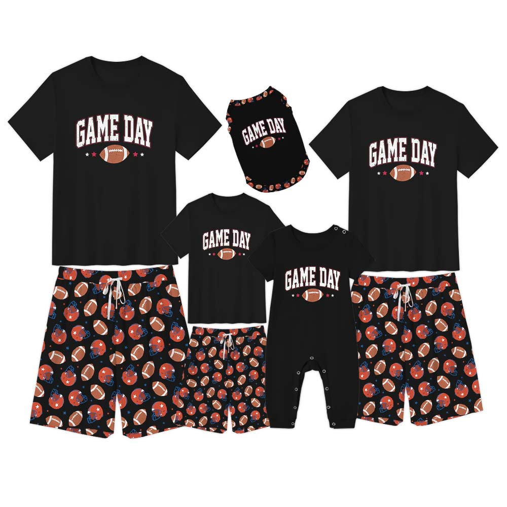 Game Day Football Themed Jammies Matching Short Sleeves Black Game Day Football Themed Jammies Matching Short Sleeves Black