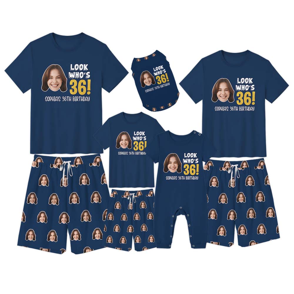 Custom Face And Name Short Sleeve Matching Pajamas For Birthday Custom Face And Name Short Sleeve Matching Pajamas For Birthday