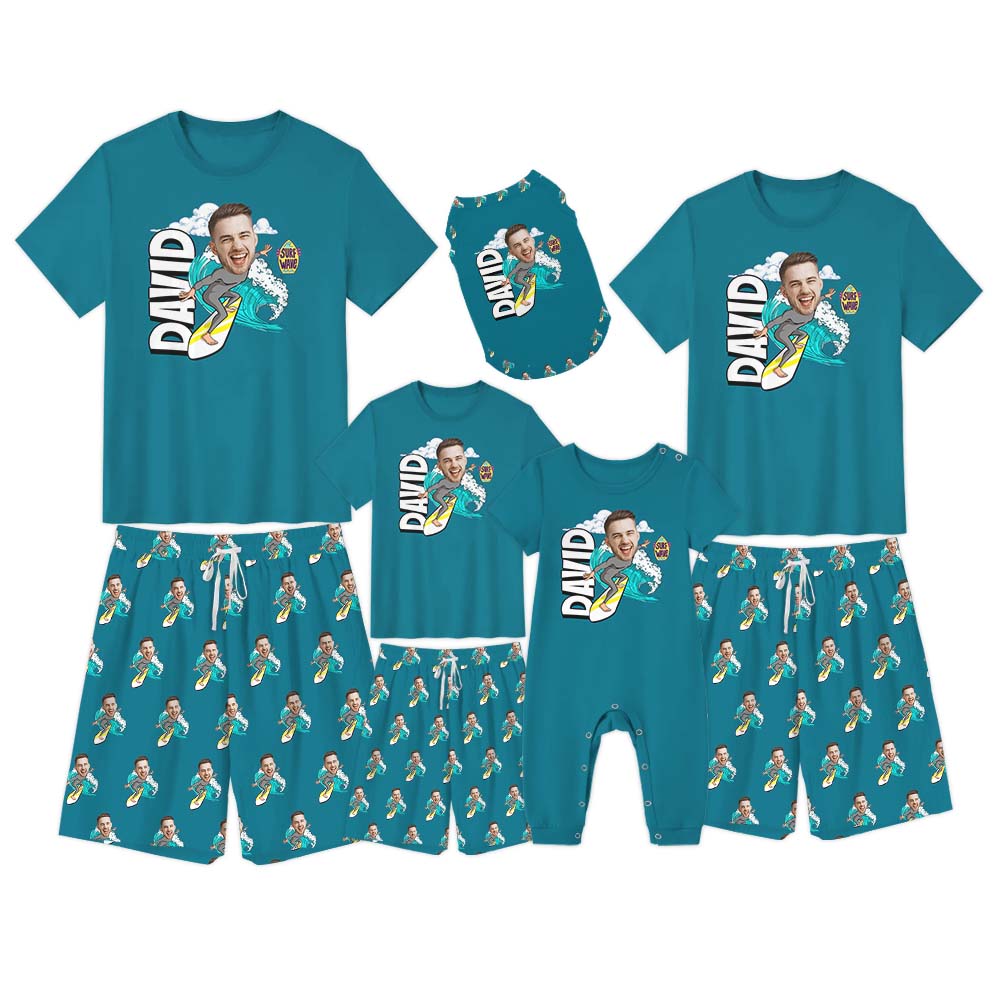 Personalized Surfing Caricature Short Sleeve Matching Pajamas Personalized Surfing Caricature Short Sleeve Matching Pajamas