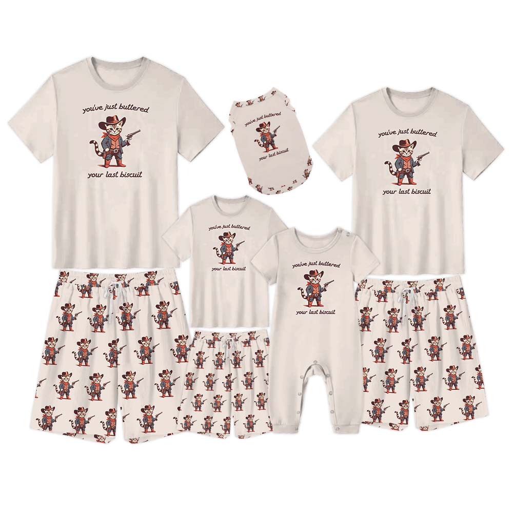 Funny Cowboy Cat Pajamas Short Sets Funny Cowboy Cat Pajamas Short Sets