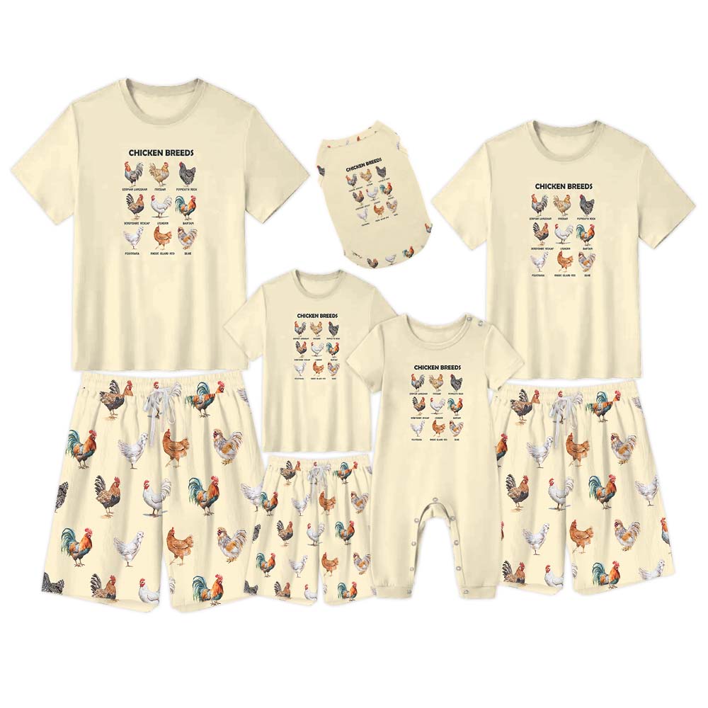 Funny Chicken Breed Jammies Matching Short Sleeves
