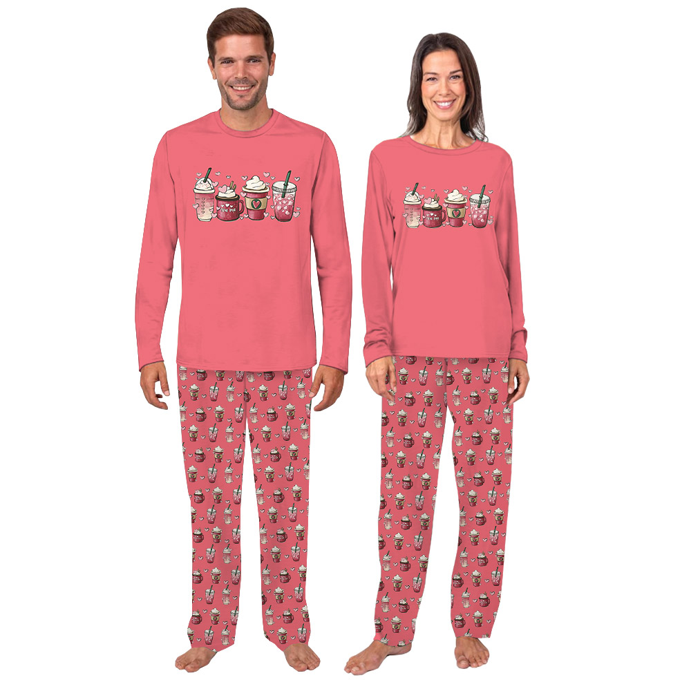 Cute Coffee Theme Matching Mom Dad And Dog Pajamas Pink Cute Coffee Theme Matching Mom Dad And Dog Pajamas Pink
