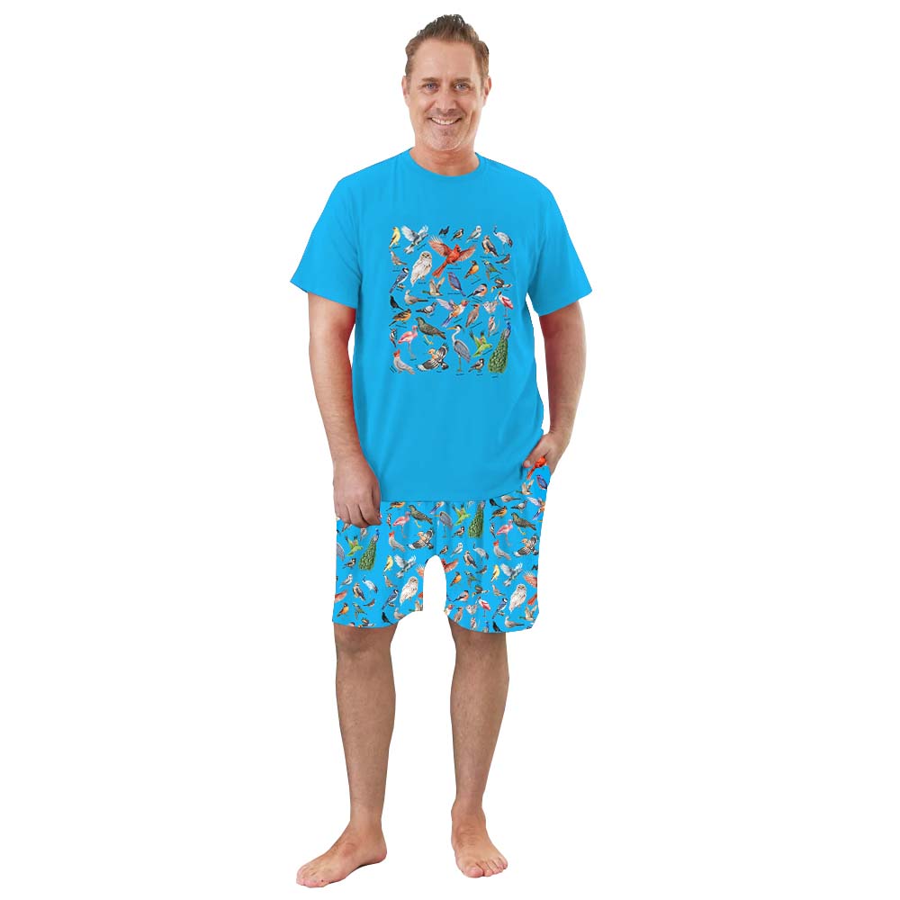 Cute Bird Lover Pajamas Tshirts And Shorts Blue