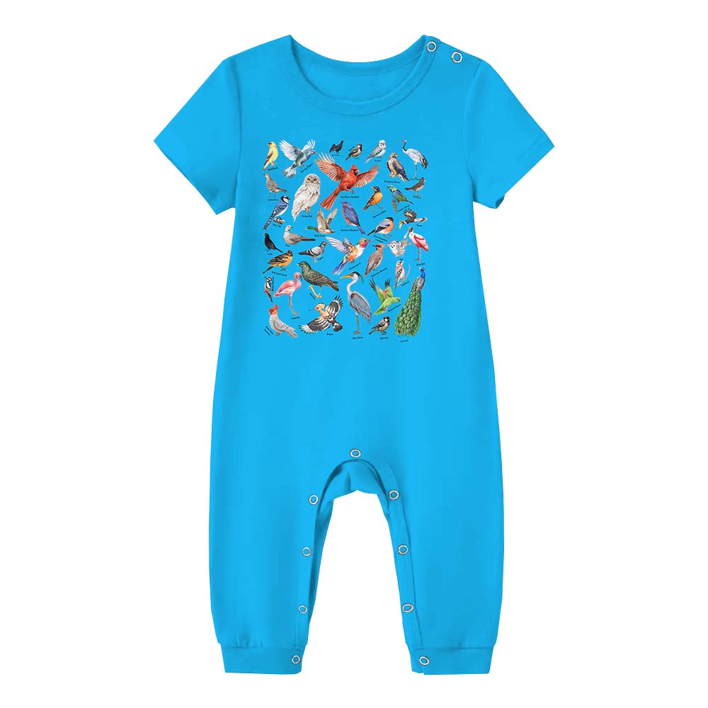 Cute Bird Lover Pajamas Tshirts And Shorts Blue