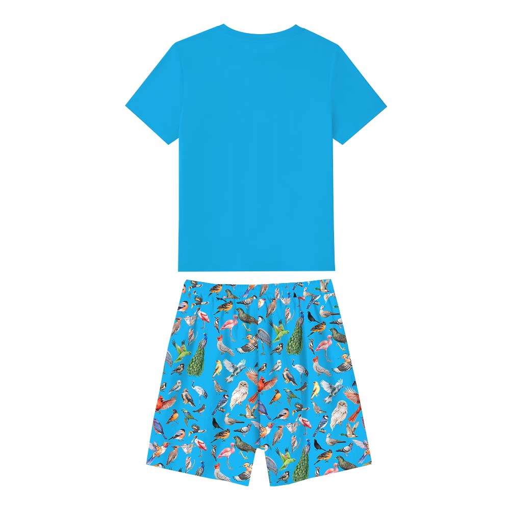 Cute Bird Lover Pajamas Tshirts And Shorts Blue