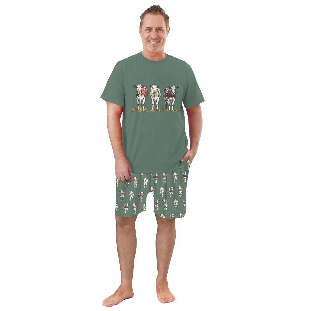 Cow Lover Pajamas Tshirts And Shorts Green Cow Lover Pajamas Tshirts And Shorts Green