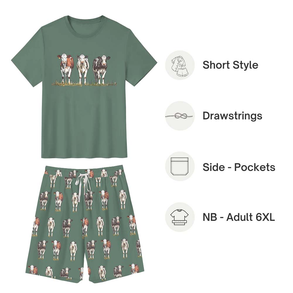 Cow Lover Pajamas Tshirts And Shorts Green Cow Lover Pajamas Tshirts And Shorts Green