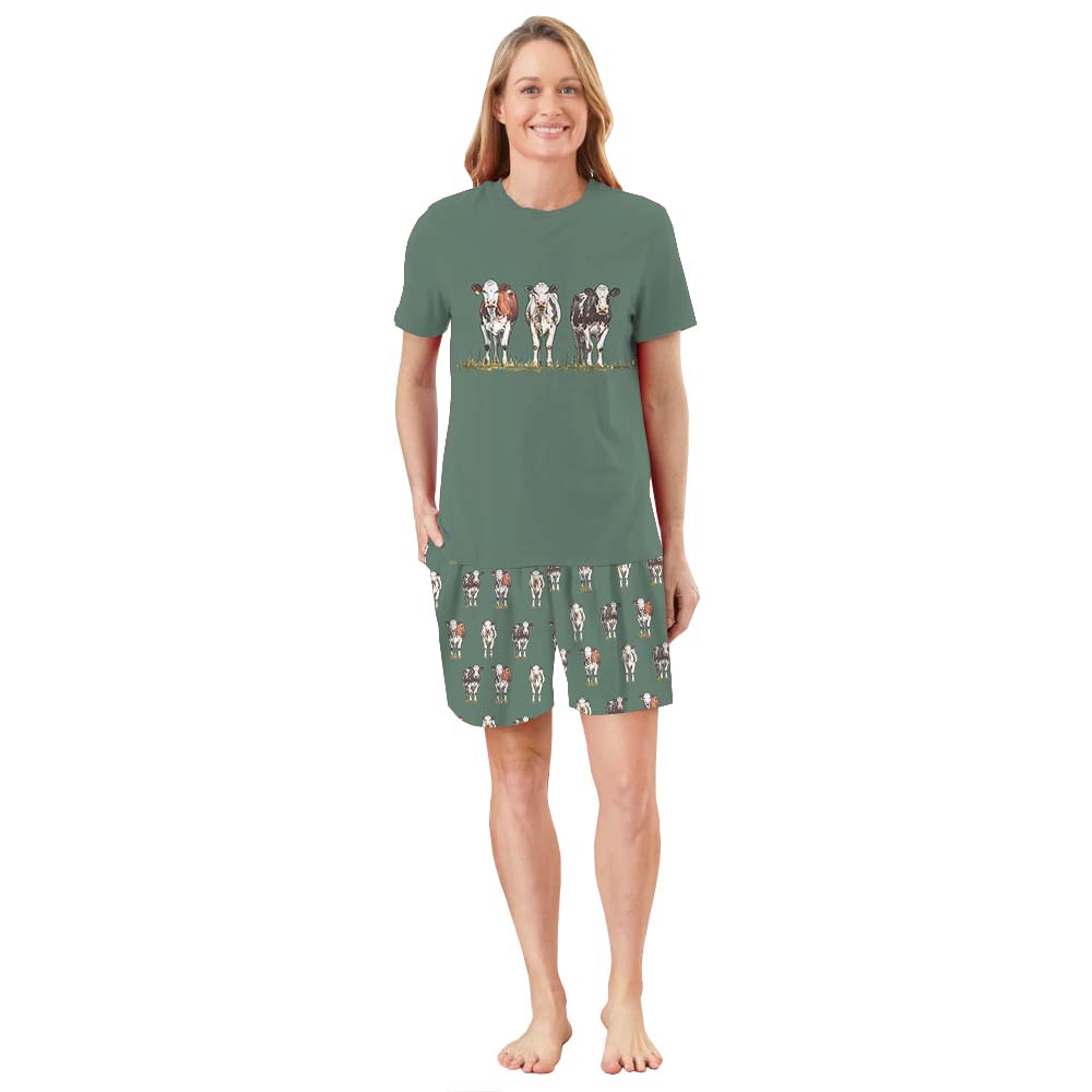 Cow Lover Pajamas Tshirts And Shorts Green Cow Lover Pajamas Tshirts And Shorts Green