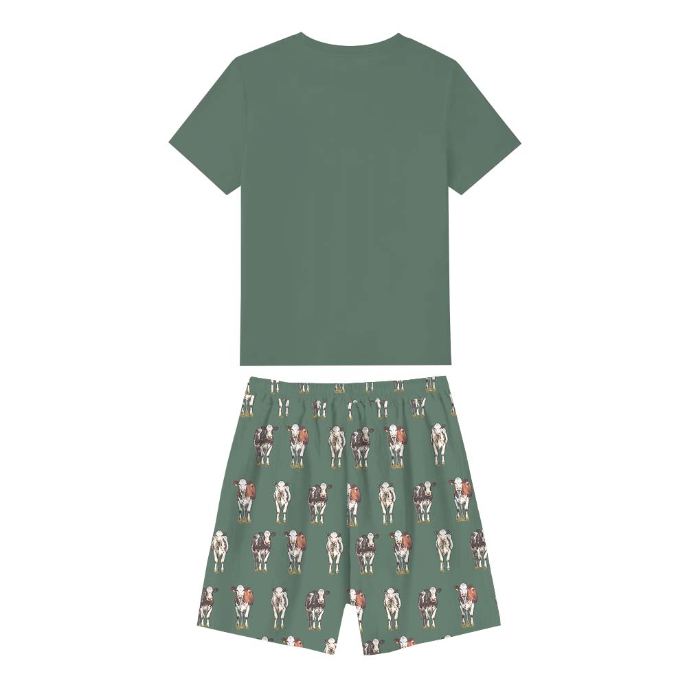 Cow Lover Pajamas Tshirts And Shorts Green Cow Lover Pajamas Tshirts And Shorts Green