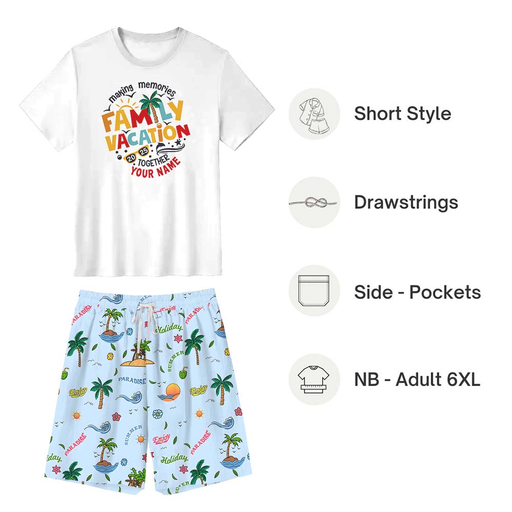 Custom Name Family Vacation 2025 Pajamas For Family Short Sleeves Custom Name Family Vacation 2025 Pajamas For Family Short Sleeves