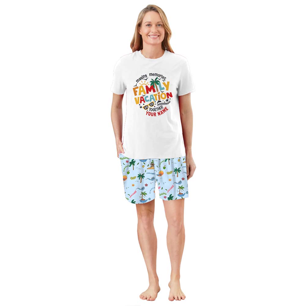 Custom Name Family Vacation 2025 Pajamas For Family Short Sleeves Custom Name Family Vacation 2025 Pajamas For Family Short Sleeves