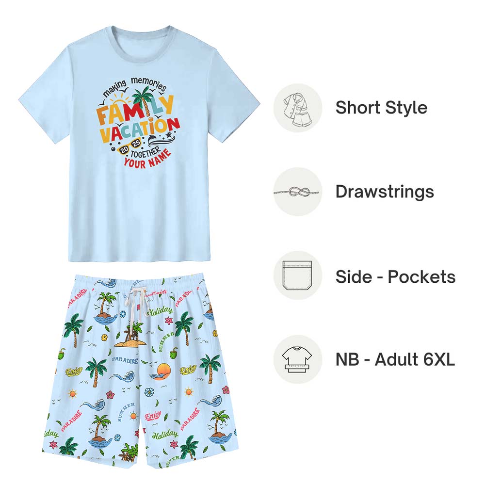Personalized Family Vacation 2025 Short Sleeve Matching Holiday Pajamas Blue Personalized Family Vacation 2025 Short Sleeve Matching Holiday Pajamas Blue