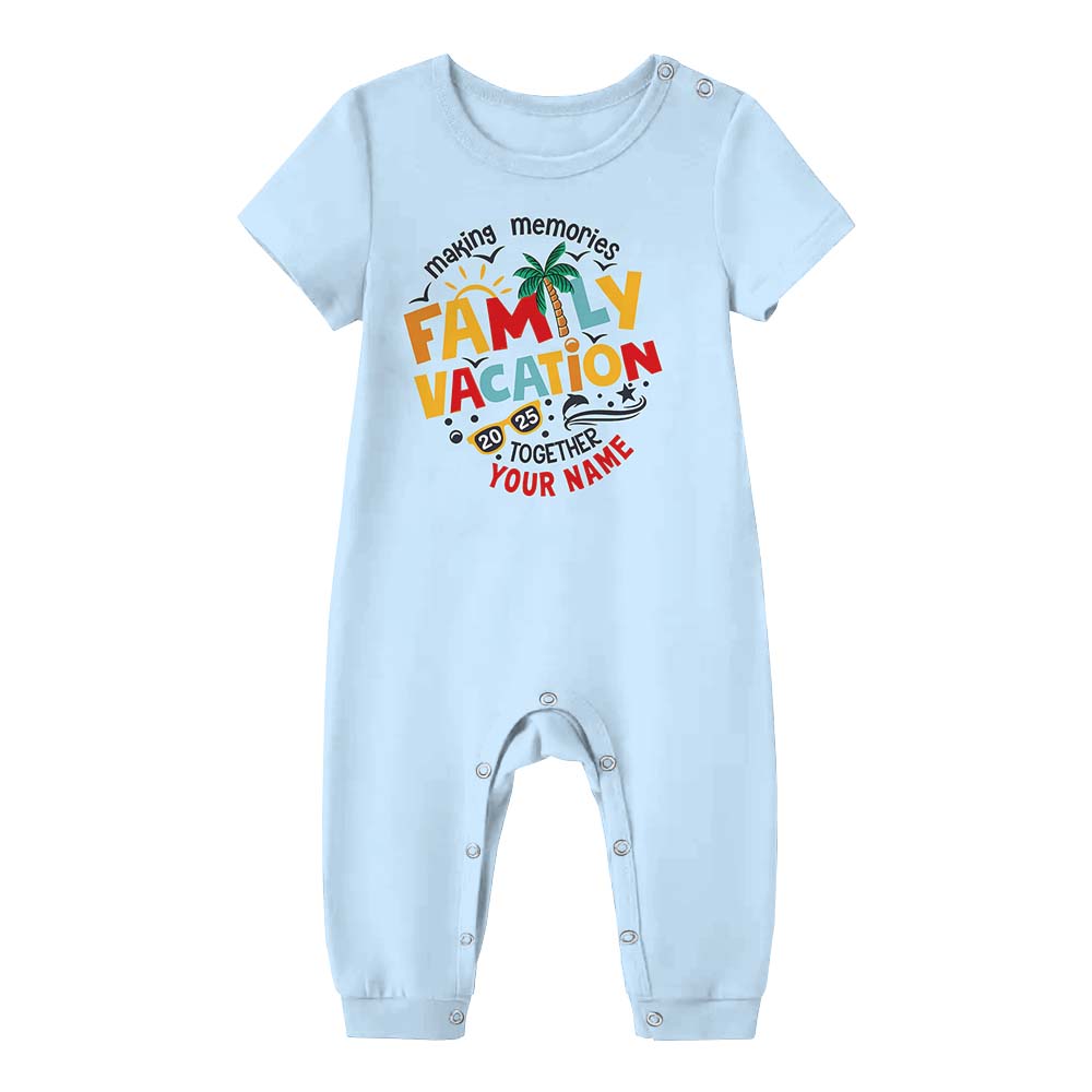 Personalized Family Vacation 2025 Short Sleeve Matching Holiday Pajamas Blue Personalized Family Vacation 2025 Short Sleeve Matching Holiday Pajamas Blue