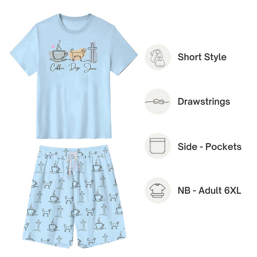 Coffee Dog Jesus Pajamas For Family Short Sleeves Coffee Dog Jesus Pajamas For Family Short Sleeves