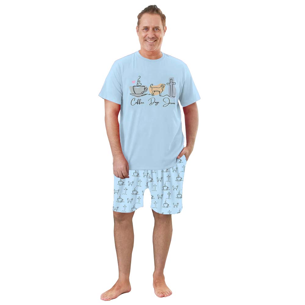Coffee Dog Jesus Pajamas For Family Short Sleeves Coffee Dog Jesus Pajamas For Family Short Sleeves