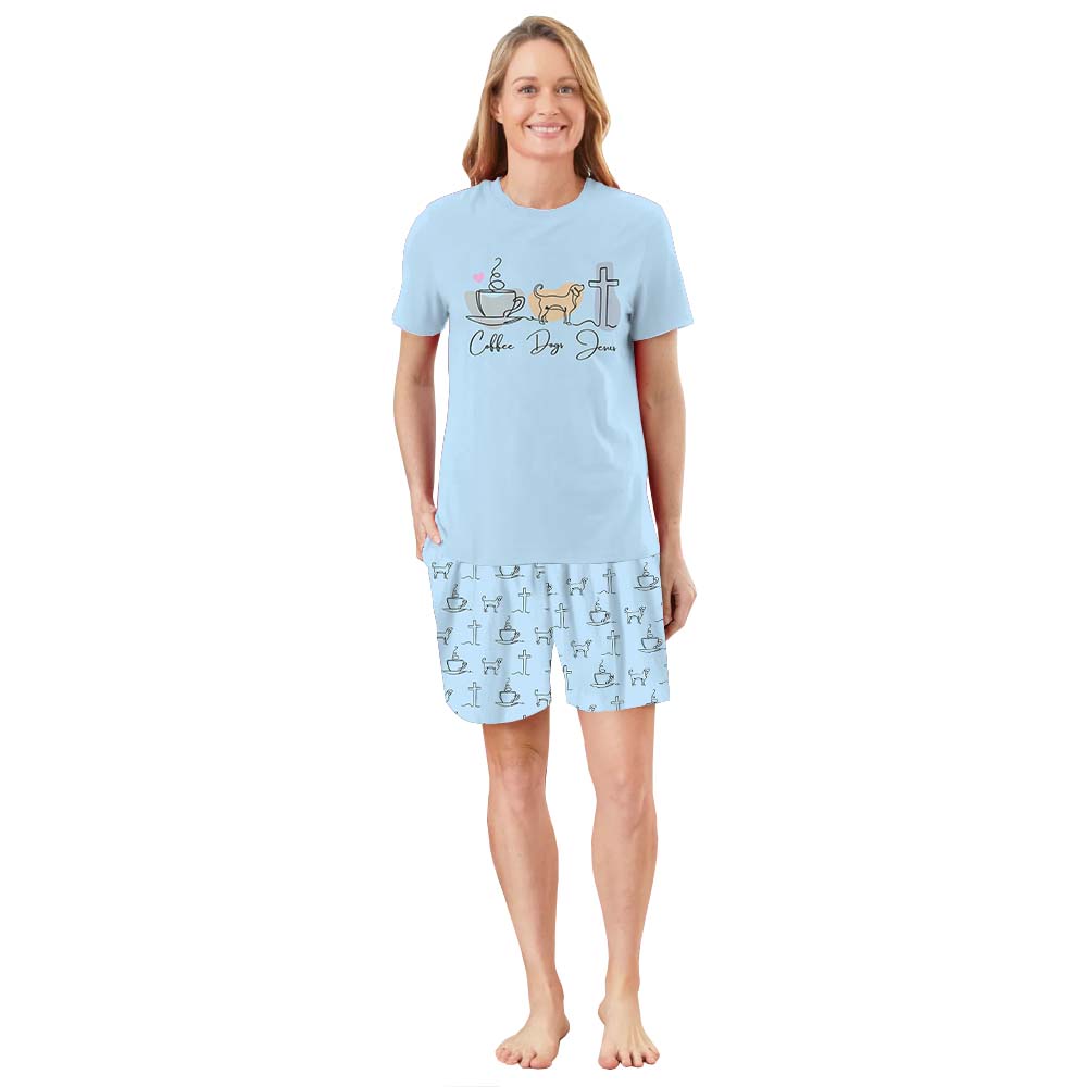 Coffee Dog Jesus Pajamas For Family Short Sleeves Coffee Dog Jesus Pajamas For Family Short Sleeves