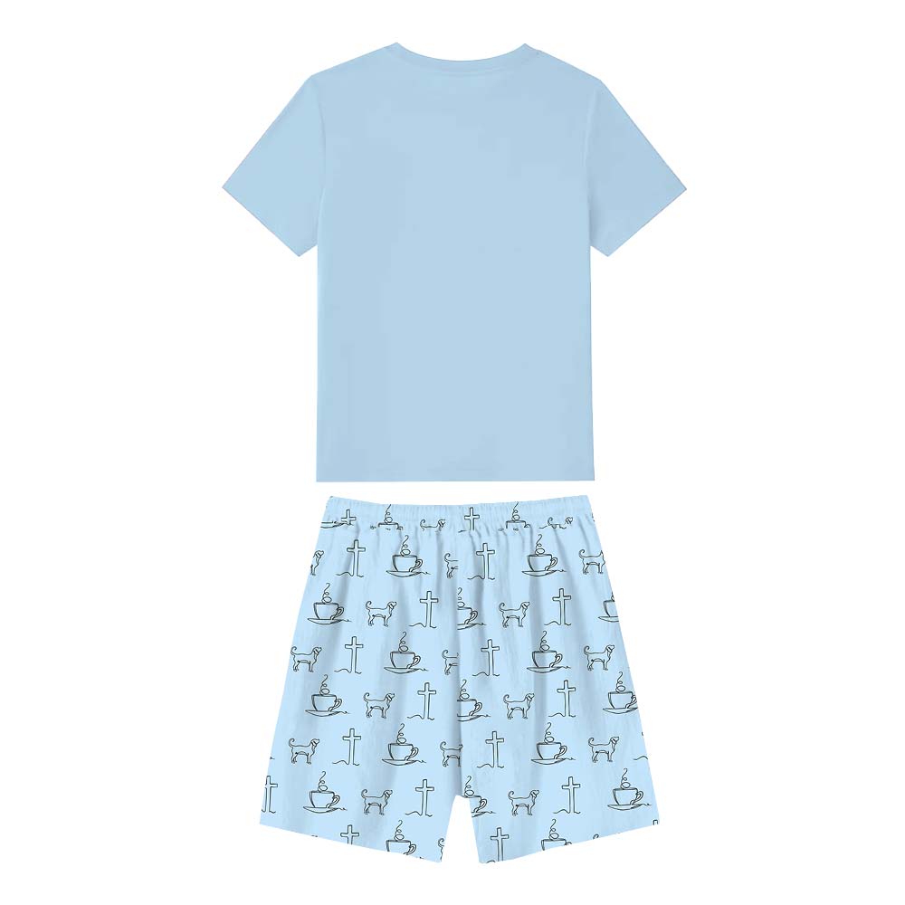 Coffee Dog Jesus Pajamas For Family Short Sleeves Coffee Dog Jesus Pajamas For Family Short Sleeves