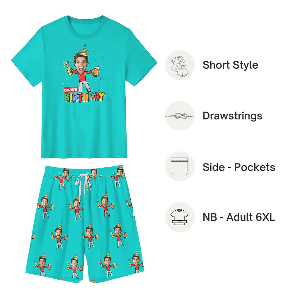 Unique Happy Birthday Pajamas With Custom Face Short Sleeves Pajamas Unique Happy Birthday Pajamas With Custom Face Short Sleeves Pajamas