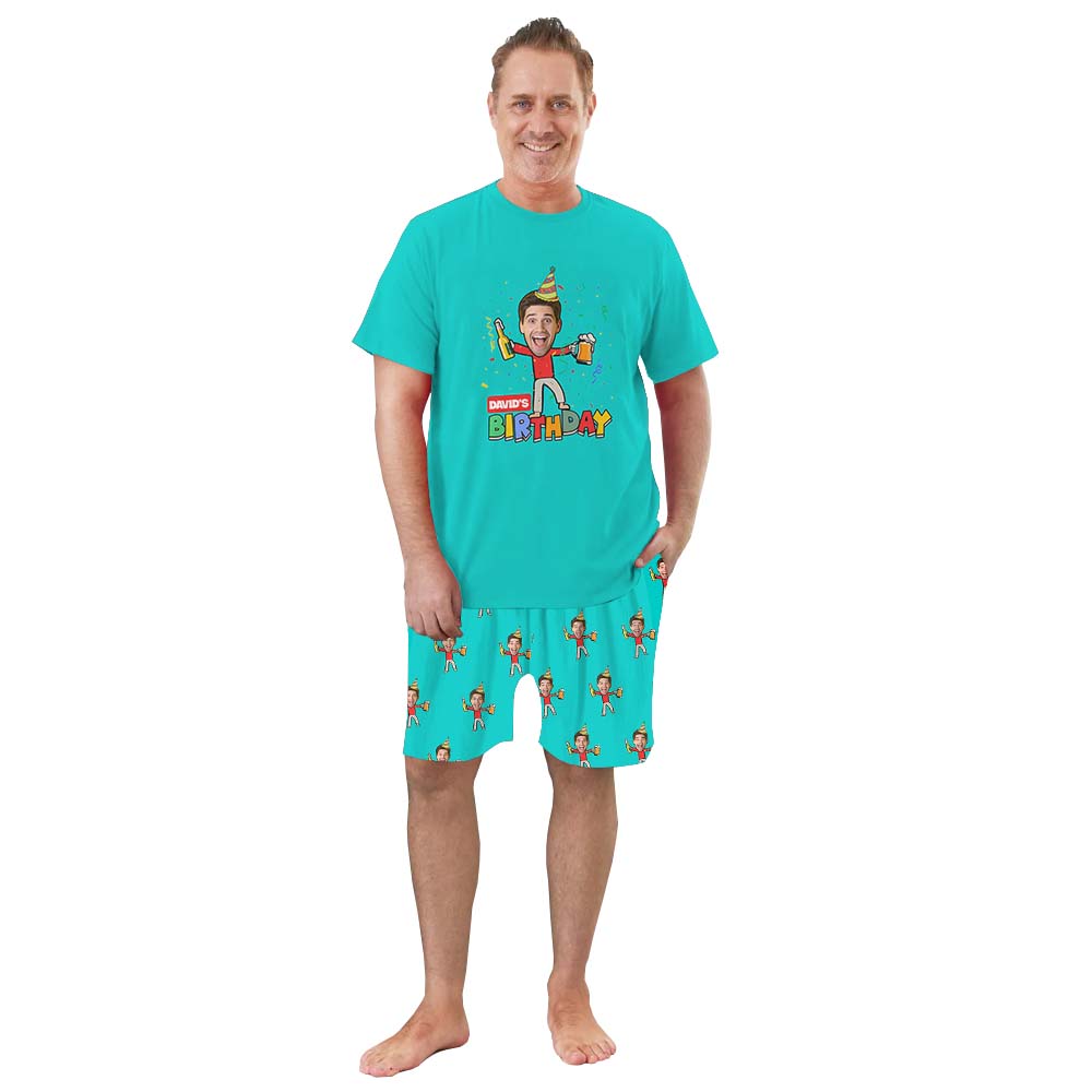 Unique Happy Birthday Pajamas With Custom Face Short Sleeves Pajamas Unique Happy Birthday Pajamas With Custom Face Short Sleeves Pajamas