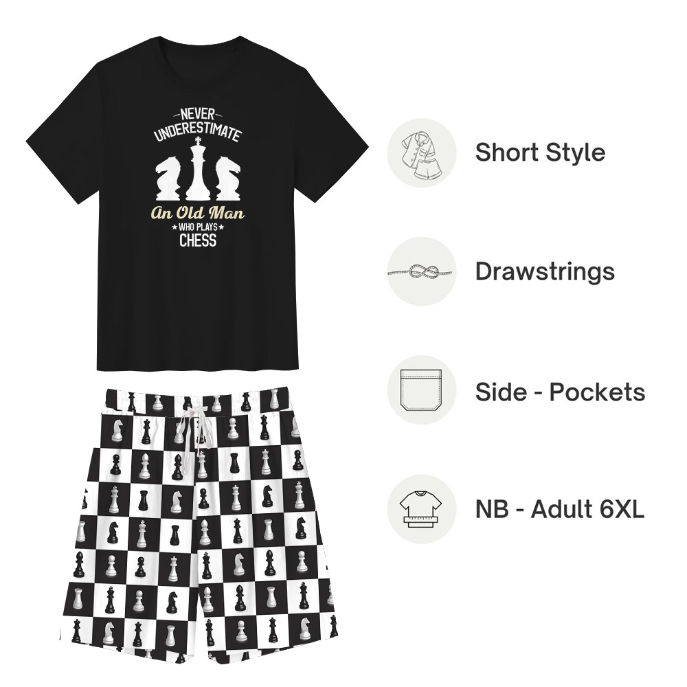 Funny Chess Print Pajamas Sets White Black Funny Chess Print Pajamas Sets White Black