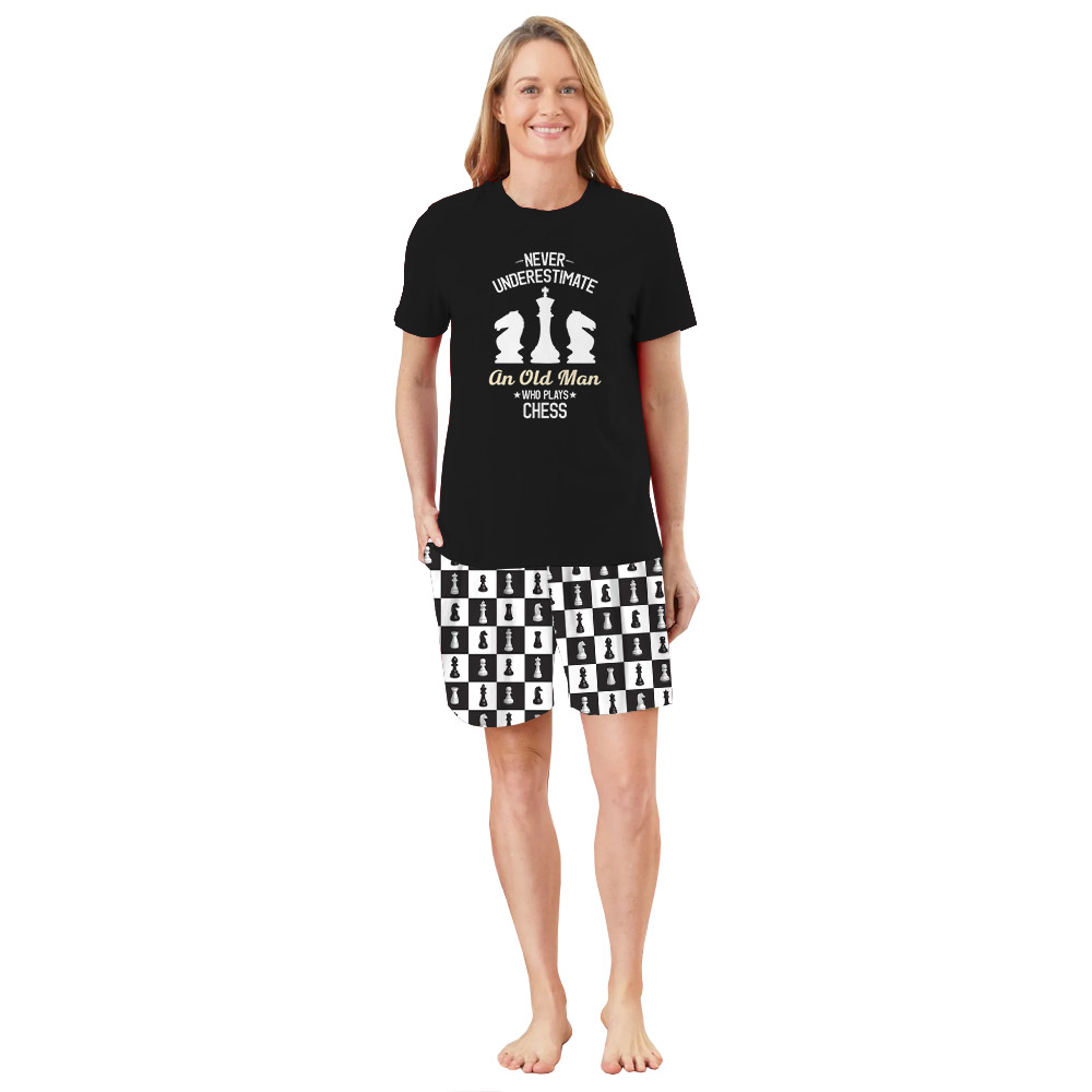 Funny Chess Print Pajamas Sets White Black Funny Chess Print Pajamas Sets White Black
