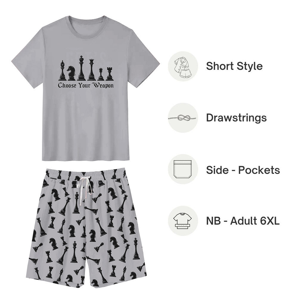 Chess Lover Pajamas Tshirts And Shorts Gray Chess Lover Pajamas Tshirts And Shorts Gray