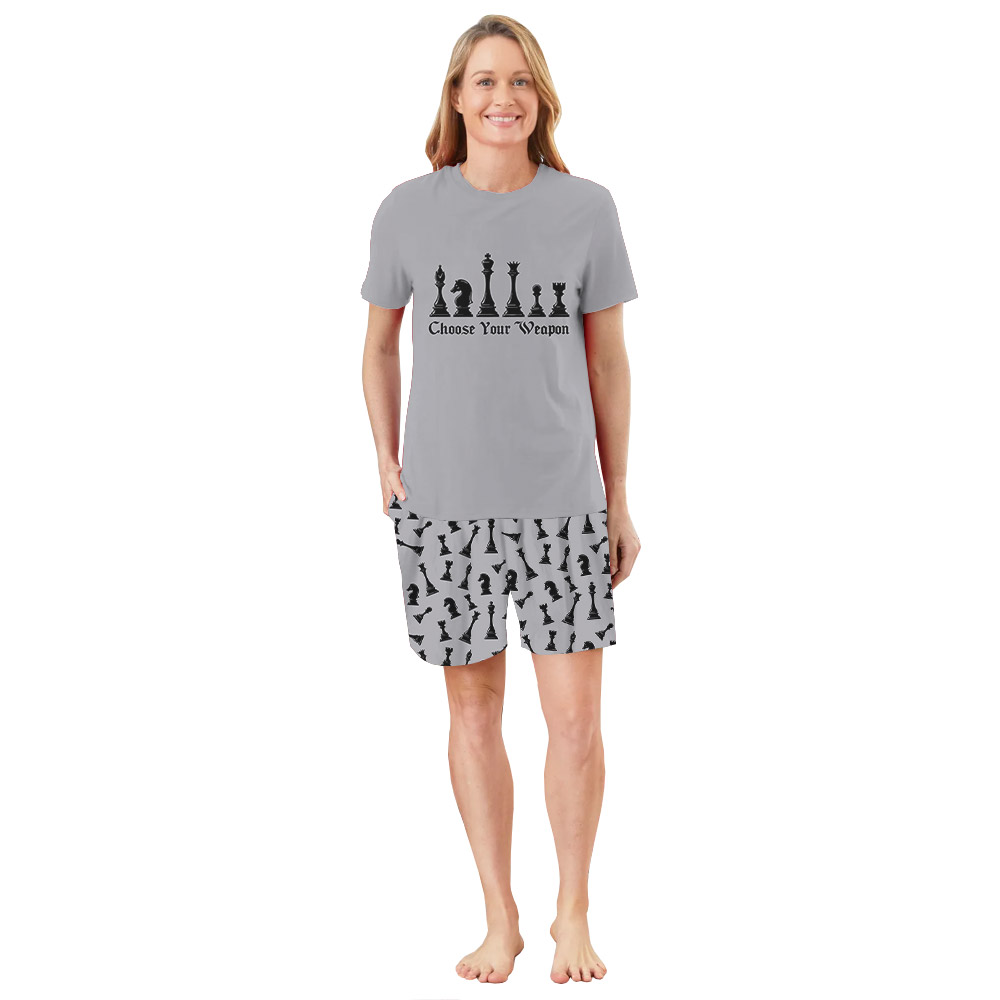 Chess Lover Pajamas Tshirts And Shorts Gray Chess Lover Pajamas Tshirts And Shorts Gray